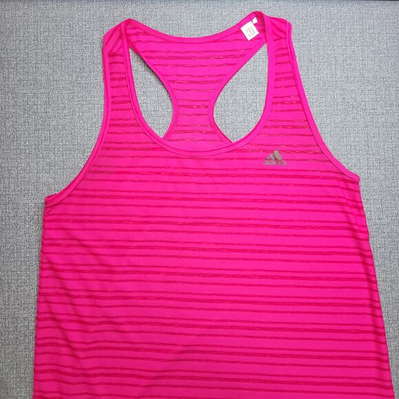 Adidas Racerback Tank Top Women Medium Pink Striped Sheer Climalite Workout - Picture 1 of 10